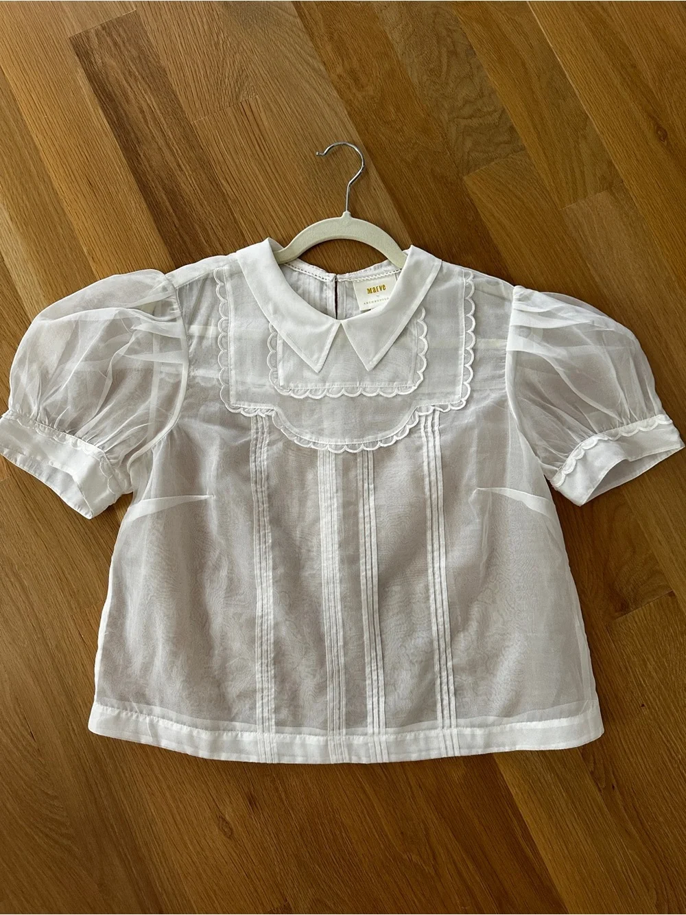 Maeve by Anthropologie Ladies Peter Pan Collar Puff Sleeve Sheer Top